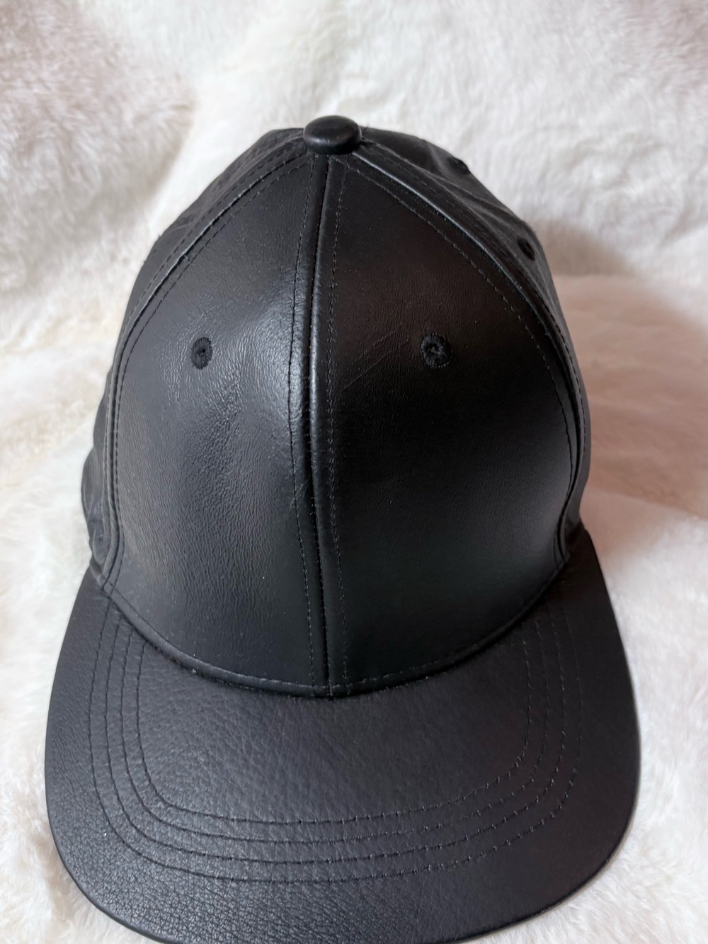 Men's Black genuine Leather Baseball Cap